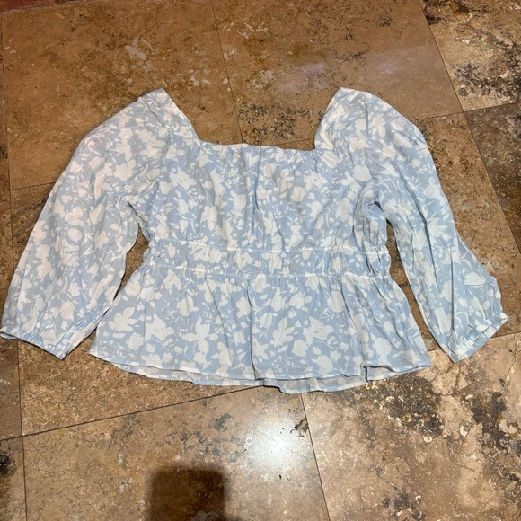 Free Assembly womens square neck floral cottagecore boho peasant blouse blue XXL - Picture 6 of 7